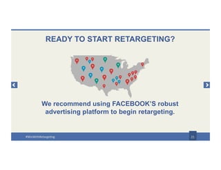 READY TO START RETARGETING?
21
We recommend using FACEBOOK’S robust
advertising platform to begin retargeting.
#WinWithRetargeting
 