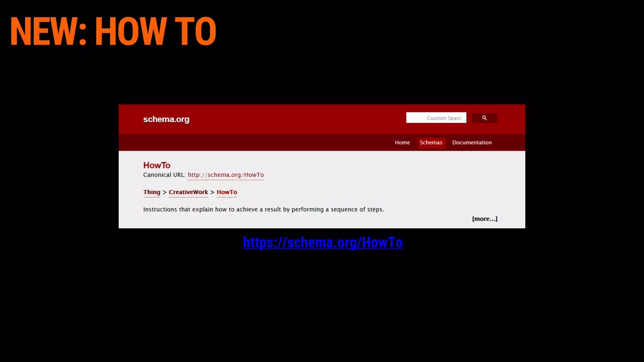 NEW: HOW TO
https://schema.org/HowTo
 
