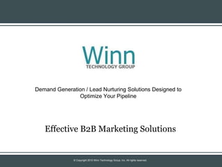 Effective B2B Marketing Solutions Demand Generation / Lead Nurturing Solutions Designed to Optimize Your Pipeline 