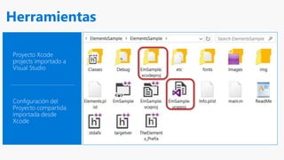 Herramientas
Proyecto Xcode
projects importado a
Visual Studio
Configuración del
Proyecto compartida
importada desde
Xcode
 