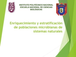 Enriquecimiento y estratificación
de poblaciones microbianas de
sistemas naturales
INSTITUTO POLITÉCNICO NACIONAL
ESCUELA NACIONAL DE CIENCIAS
BIOLÓGICAS
 