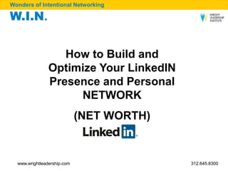 How to Build and Optimize Your LinkedIN Presence and Personal NETWORK  (NET WORTH) 