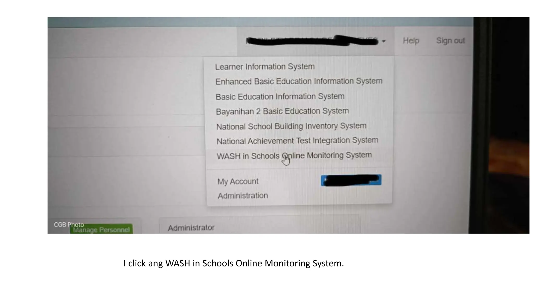 I click ang WASH in Schools Online Monitoring System.
