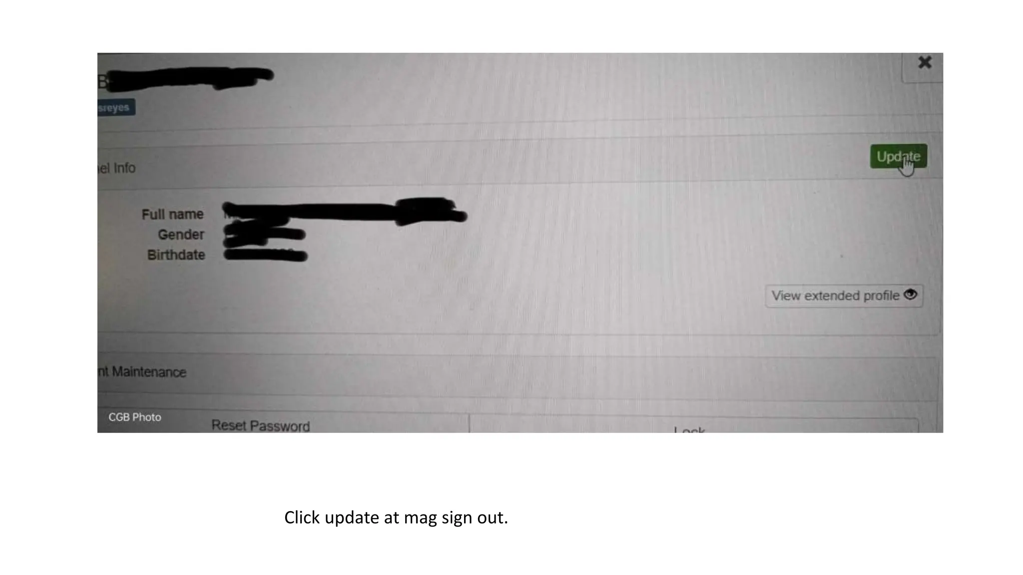 Click update at mag sign out.