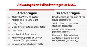 Advantages and disadvantages of DSSC
 