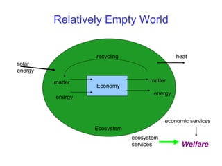 Relatively Empty World Ecosystem Economy matter energy matter energy recycling solar energy heat Welfare economic services ecosystem services 