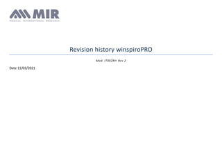 Revision history winspiroPRO
Mod. IT002RH Rev 2
Date 11/03/2021
 