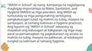 WASH IN SCHOOLS (WATER, SANITATION AND HYGIENE IN SCHOOLS) | PPTX