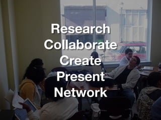 Research
Collaborate
  Create
  Present
 Network
 