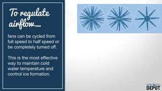 fans can be cycled from
full speed to half speed or
be completely turned off.
This is the most effective
way to maintain cold
water temperature and
control ice formation.
To regulate
airflow…
 