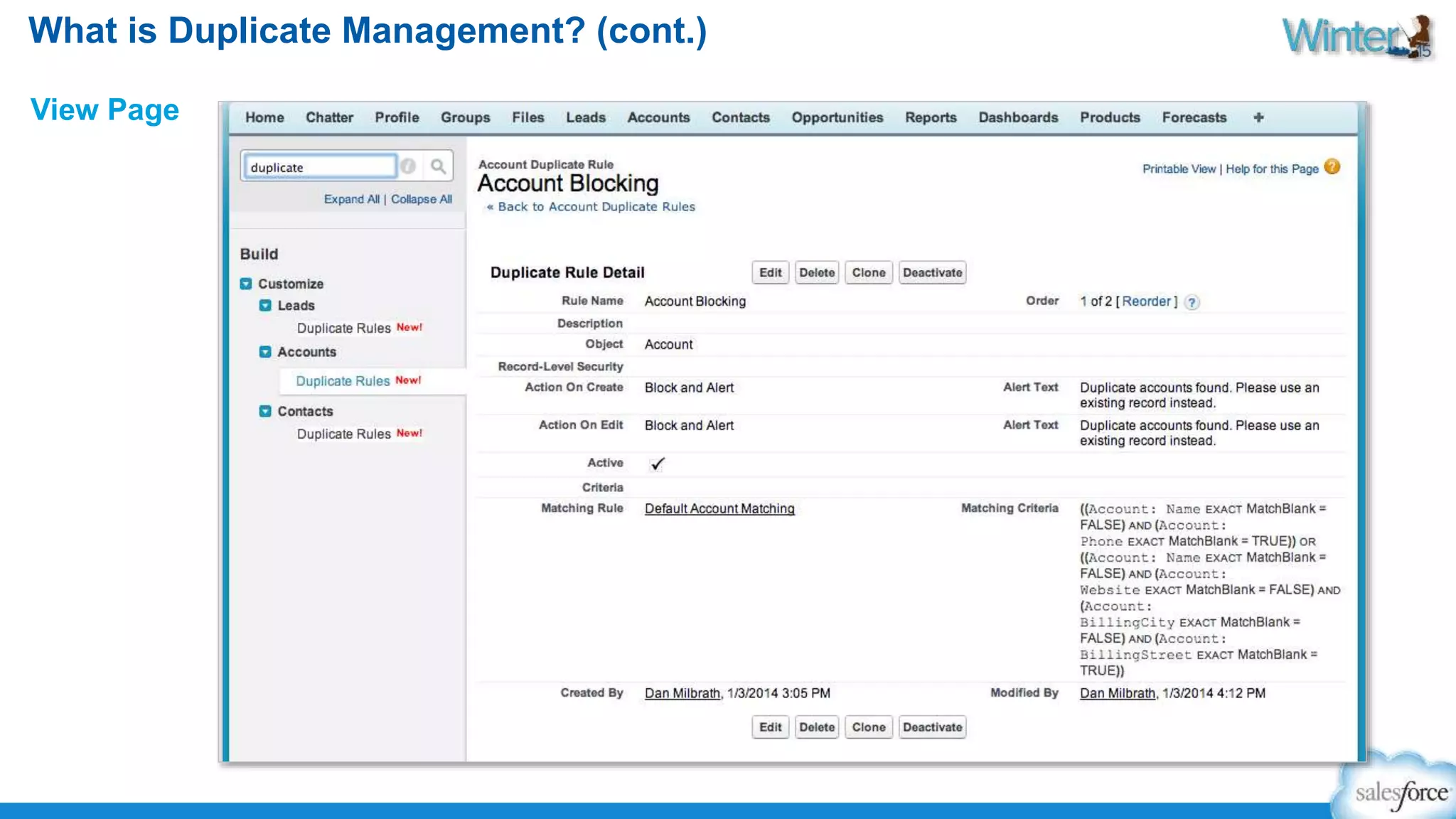 What is Duplicate Management? (cont.) 
View Page 
 