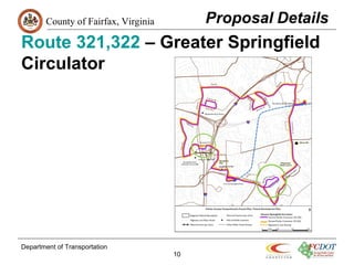 County of Fairfax, Virginia
Route 321,322 – Greater Springfield
Circulator
Department of Transportation
10
 