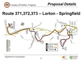 County of Fairfax, Virginia
Route 371,372,373 – Lorton - Springfield
Department of Transportation
17
 