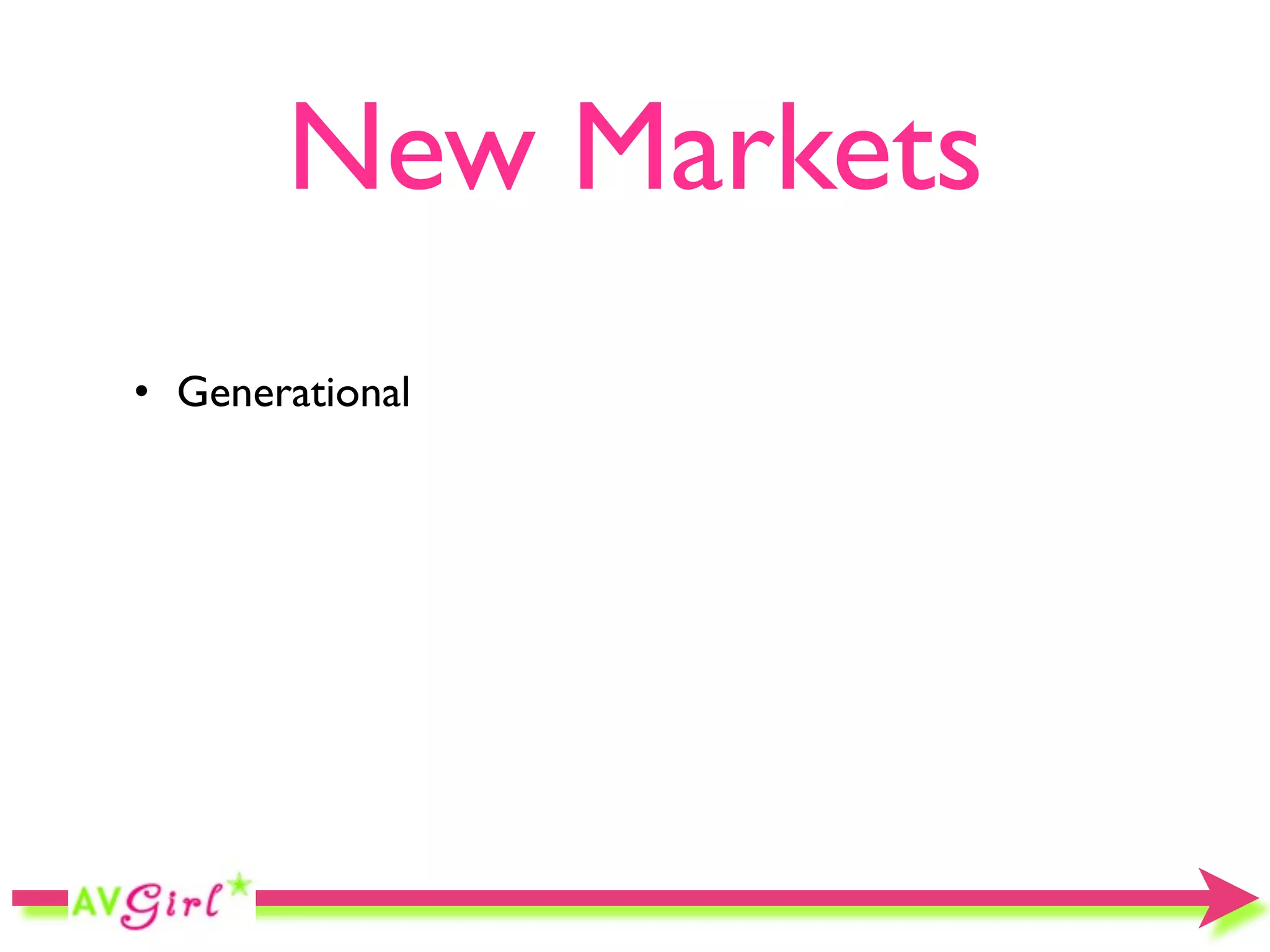 New Markets
• Generational
 