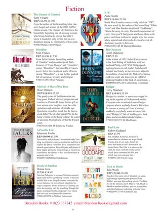 Cookery/Natural History
       Nigellissima                                         Curry Nation
       Nigella Lawson                                       Madhur Jaffrey
       RRP £26.00 £21.00
       “Nigellissima” takes inspiration from
                                                            RRP £20.00 £16.00
                                                            Travelling across Britain, visiting local Indian
       Italian cooking to bring the spirit of
                                                            and South Asian communities, Madhur reveals
       Italy into the kitchen and onto the plate,
                                                            how it’s possible to sample virtually the whole
       pronto. At the heart of Italian cookery lies
                                                            of Indian cuisine without ever leaving the Brit-
       a celebration of food that is fresh, tasty and
                                                            ish Isles. In the official tie-in book to the series,
       unpretentious; Nigella Lawson reflects this
                                                            Madhur showcases her favourite recipes with
       in recipes that are simple and speedy, el-
                                                            influences from all over the subcontinent.
       evating everyday eating into no-fuss feasts.
                                                            9780091949938 hb Ebury Press
       9780701187330 hb Chatto  Windus
     Clarissa’s England                                     Cooking with the Masterchef
     Clarissa Dickson Wright                                Michael Roux Jr
     RRP £20.00 £16.00                                      RRP £16.99 £13.99
     The quintessential Englishwoman Clarissa               Michel Roux has a justifiable reputation as
     Dickson Wright, one of the Two Fat Ladies              someone who knows everything there is to
     and author of Spilling the Beans, takes us on          know about food, how it should taste and how
     a personal journey through the country of her          it should be cooked. He is very serious-minded
     birth. From Cornwall to Cumbria, Norfolk               about cooking and his masterly performances on
     to Northumbria she brings her extraordinary            MasterChef have created a wide and admir-
     knowledge, huge passion, forthright opinions           ing fan base. ‘MasterChef shows cooking as
     and inimitable wit to the distinctive history          it should be and it’s very good at showing the
     and regional character of every corner of              passion and skills required in becoming a chef
     England.                                               and you learn something about food.’
     9781444729092 hb Hodder  Stoughton                    9780753828649 pb Phoenix
       Great British Puddings                              Kitchen Diaries
       The Pudding Club                                    Nigel Slater
       RRP £18.99 £15.99                                   RRP £30.00 £25.00
       From steamed sponges (chestnut and                  Includes over 250 recipes, many from his BBC
       chocolate pudding) to classic crumbles (ap-         TV series Dish of the Day, Simple Suppers and
       ple, blackberry and cinnamon), forgotten            Simple Cooking. From Nigel Slater, presenter of
       creations such as Lord Randall’s pudding and        Dish of the Day and one of our best-loved food
       school dinner favourites like jam roly poly,        writers, a beautiful and inspiring companion
       through chocoholic delights to perfect rice         volume to his bestselling Kitchen Diaries. ‘For
       pudding and vintage Christmas pudding, this         years now I have kept notebooks, with scribbled
       book is a genuine pud-lover’s delight with          shopping lists and early drafts of recipes in them.
       150 foolproof, tried-and-tested recipes, easy       These notes form the basis of this second volume
       instructions and colour photographs.
       9780091945428 hb Ebury Press
     Wild Hares  Hummingbirds                             Survivors
     Stephen Moss                                          Richard Fortey
     £8.99                                                 £9.99
     As the year unfolds, Stephen Moss witnesses           An awe-inspiring journey through the eons and
     the landscape as it passes from deep snow to          across the globe in search of visible traces of evolu-
     spring blossom, through the heat haze of sum-         tion in the living creatures that have survived from
     mer to the chill winds of autumn; from the first      earlier times. In this groundbreaking book, prize-
     hazel catkins to the swallows returning from          winning science writer Richard Fortey chronicles
     Africa; from the sounds of the dawn chorus to         life’s history not through the fossil record, but
     the nocturnal mysteries of moths. “Wild Hares         through the stories of organisms that have survived,
     and Hummingbirds” is both the story of a small        almost unchanged, through geological time.
     corner of the West Country and a celebration of       9780007209873 pb HarperPress
     the natural world.
     9780099552468 pb Vintage
     The Old Ways                                            Otter Country
     Robert Macfarlane                                       Miriam Darlington
     RRP £20.00 £16.00                                       RRP £20.00 £16.00
     The “Old Ways” is the stunning new book by              Over the course of a year, Miriam Darlington
     acclaimed nature writer Robert Macfarlane Short-        travelled around Britain in search of wild
     listed for the Samuel Johnson prize 2012. In “The       otters; from her home in Devon to the wilds
     Old Ways” Robert Macfarlane sets off from his           of Scotland; to Cumbria, Wales, Northumber-
     Cambridge home to follow the ancient tracks, hol-       land, Cornwall, Somerset and the River Lea;
     loways, drove-roads and sea paths that form part of     to her childhood home near the Ouse, the
     a vast network of routes criss-crossing the British     source of her watery obsession.
     landscape and its waters, and connecting them to        9781847084859 hb Granta
     the continents beyond.
     9780241143810 hb Hamish Hamilton

Brendon Books: 01823 337742 email: brendon books@gmail.com
                                                 28
 