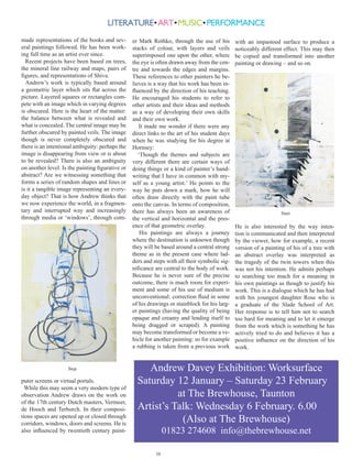 Taunton Thespians still pulling it off
The following is an edited                  bicycles to ride off to give a performance
                                            in a neighbouring village hall; if “Labur-
version of a piece written in               num Grove” demanded the unobtainable
1966 by the then Taunton                    bananas, the props department got to work
                                            with sponge cake and chamois leather;
Thespians chariman John                     when male members went to the war, their
Wilkins with additional                     places were often taken by men from the
material provided by Nicola                 Services stationed in Taunton, among them
                                            some professional actors; and when our
Dawson and other contem-                    own producers were too busy, we were
porary Thespians.                           fortunate in finding in Taunton a distin-
                                            guished theatrical evacuee in Miss Esmé
                                            Beringer.
The Founding Fathers – and Mothers           With such increased activity a new type
– of the Taunton Thespians would have       of organisation was inevitable, and the
claimed no far-sighted plans when,          old benevolent despotism gave place
in 1927, finding an amateur dramatic        to a set of regular officers elected by a
vacuum in Taunton, they got together        formal membership. More players were
and said, “Let’s do a play.” Fortunately    needed, and, to train these, classes were
among them was Mr. Neville Bradshaw,        established-at one time three of these       The first Production: Tilly of Bloomsbury
a master at Taunton School, a born          were running concurrently. Other play-
organiser who was producer, business        ers, mainly young housewives, formed a       Productions there. But it was lost it in
manager and even billposter. And so the     Children’s Theatre which gave afternoon      the “Year of Disaster.”, 1960. Ine day
posters went up for three performances      performances in primary schools. The         in the stage gang had just finished the
of “Tilly of Bloomsbury” at the Lyceum      importance of youth was recognised, and a    fit-up for next day’s opening of a play
Theatre, now the Odeon, with the name,      teenage section, “The Pleiades” came into    at the Odeon, and at 2 a.m. sallied forth,
The Taunton Thespians, added at the         being, to be followed by another Group,      raincoats buttoned up against driving
last minute to give a little class.         “The Twenties,” which combined acting        rain. By 7 a.m. Taunton was under three
The production was a success; none of       practice with play production.               feet of water, the Odeon was awash, lots
the trusting guarantors had to pay up.       These manifold activities had to be         of equipment was lost and the play was
  The proverbial shoestring was al-         pursued in a variety of make-shift rented    off for six weeks.
ways in evidence; a bill for ten pounds     premises, garages, army huts, a rifle         After ordeal by water, ordeal by fire.
for a broken “prop” which had been          range, and, above all, some old stables      Next May, the old “Dump,” now ironi-
borrowed meant a treasure hunt or           known affectionately as “The Dump.” It       cally like tinder after a dry spell, went
whist drive to avoid depleting slender      was decrepit, draughty, and it leaked, but   up in flames, leaving just a few twisted
reserves. A tremendous debt is owed         was well loved. The Thespians rehearsed      lanterns, charred remains of rostrums
to two of the schools in Taunton which      and built scenery in it, and did Studio      and scorched and soaking drapes. It had
provided
 facilities at a peppercorn rent, the
former Weirfield School (later sold
and incorporated into Taunton School)
with rooms for rehearsals, and Taunton
School with facilities for scenery con-
struction, and later, with the use of the
School Hall for productions.
  The Society met in September, 1939,
with resolution and determined to “carry
on.” Indeed, as the war progressed,
it increased its productions to three a
year. Somehow the difficulties were
overcome; players walked to rehearsals
through the black-out, or got on their                                     The Winslow Boy, 1949


                                                         40
 