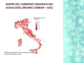 ISPRA 2015 (dat 2000- 2012), Progeto SIAS, Sviluppo
Indicatori Ambientali sul Suolo
MAPPA DEL CARBONIO ORGANICO NEL
SUOLO (SOIL ORGANIC CARBON – SOC)
 