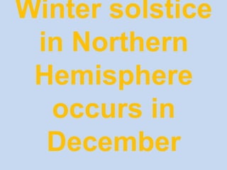 Winter solstice
in Northern
Hemisphere
occurs in
December
 