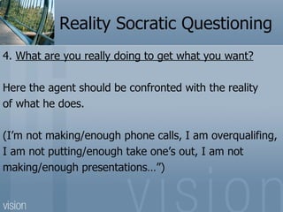 Reality Socratic Questioning
4. What are you really doing to get what you want?

Here the agent should be confronted with ...