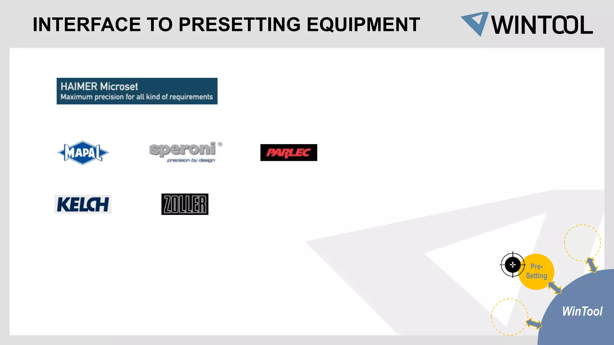 WinTool
Pre-
Setting
INTERFACE TO PRESETTING EQUIPMENT
 