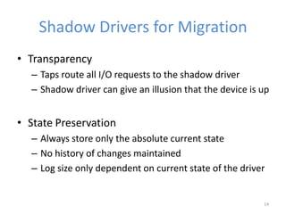 Shadow Driver Abstract Live Migration of Direct-Access Devices | PPTX
