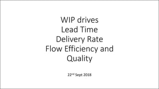 WIP drives
Lead Time
Delivery Rate
Flow Efficiency and
Quality
22nd Sept 2018
 