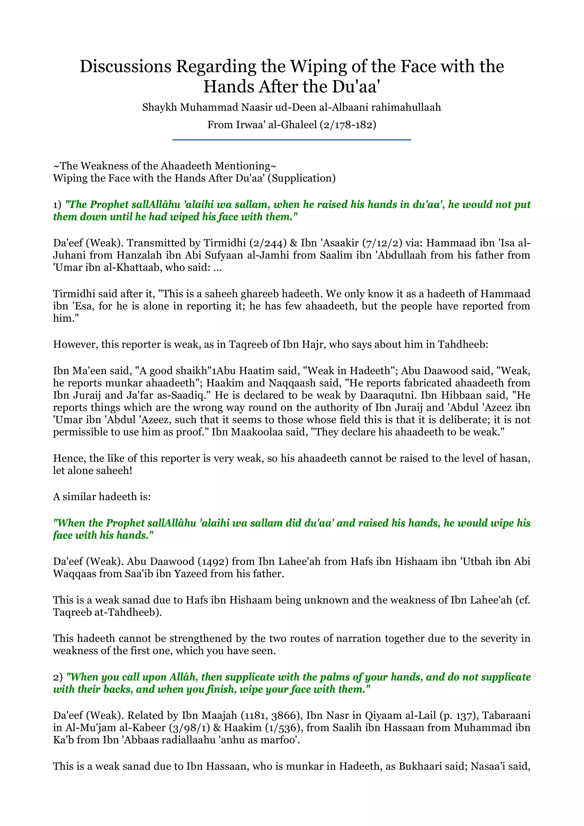 Wiping the face after dua PDF