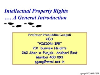 Professor Prabuddha Ganguli CEO “ VISION-IPR” 201 Sunview Heights 262 Sher-e-Punjab, Andheri East Mumbai 400 093 [email_address] Intellectual Property Rights … . A General Introduction  