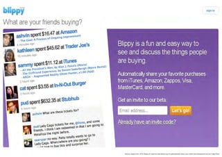 Source: blippy.com, 2010; Blippy is a service that allows you to automatically share your credit card transactions as you make them
 