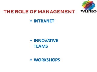 • INTRANET
• INNOVATIVE
TEAMS
• WORKSHOPS
 