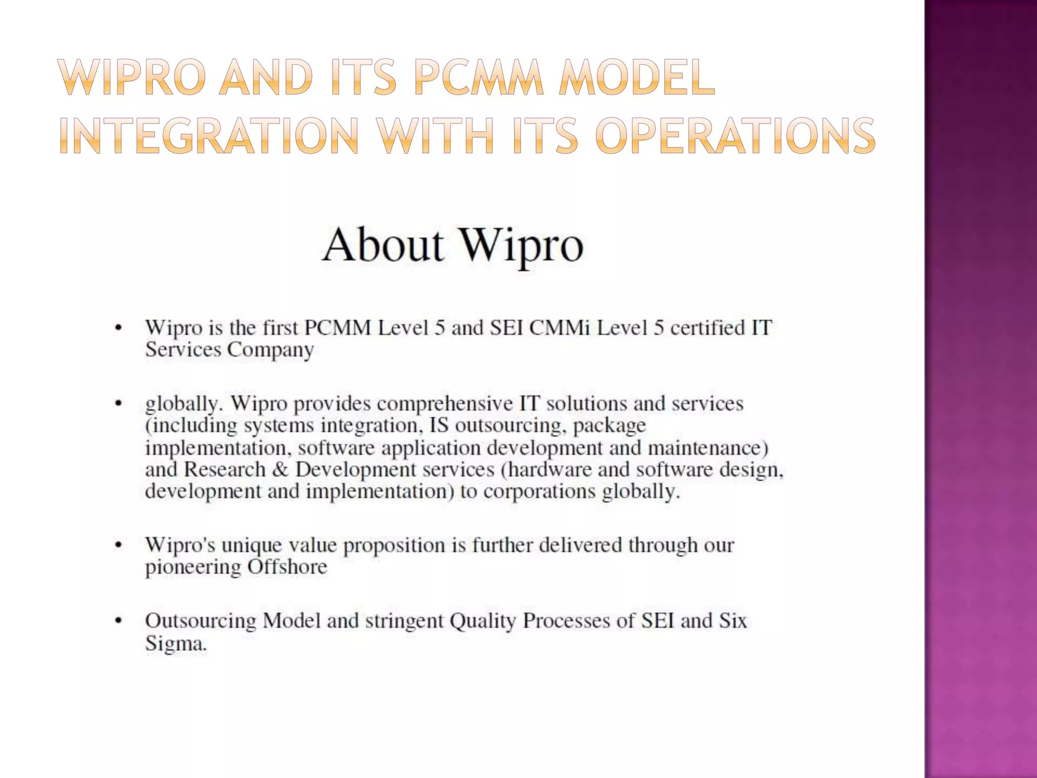 Wipro’s pcmm level 5 certification