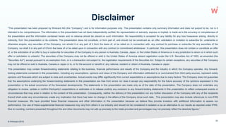 Disclaimer
“This presentation has been prepared by Wirecard AG (the “Company”) and is for information purposes only. This presentation contains only summary information and does not purport to be, nor is it
intended to be, comprehensive. The information in this presentation has not been independently verified. No representation or warranty, express or implied, is made as to the accuracy or completeness of
the presentation and the information contained herein and no reliance should be placed on such information. No responsibility is accepted for any liability for any loss howsoever arising, directly or
indirectly, from this presentation or its contents. This presentation does not constitute, or form part of, and should not be construed as, an offer, solicitation or invitation to subscribe for, underwrite or
otherwise acquire, any securities of the Company, nor should it or any part of it form the basis of, or be relied on in connection with, any contract to purchase or subscribe for any securities of the
Company, nor shall it or any part of it form the basis of or be relied upon in connection with any contract or commitment whatsoever. In particular, this presentation does not contain or constitute an offer
of, or the solicitation of an offer to buy or subscribe for securities of the Company to any person in Australia, Canada, Japan, or the United States of America or in any jurisdiction to whom or in which such
offer or solicitation is unlawful. The securities of the Company may not be offered or sold in the United States of America absent registration under the U.S. Securities Act of 1933, as amended (the
“Securities Act”), except pursuant to an exemption from, or in a transaction not subject to, the registration requirements of the Securities Act. Subject to certain exceptions, any securities of the Company
may not be offered or sold in Australia, Canada or Japan or to, or for the account or benefit of, any national, resident or citizen of Australia, Canada or Japan.
This presentation may contain forward-looking statements relating to the business, financial performance and results of the Company and the industry in which the Company operates. Any forward-
looking statements contained in this presentation, including any assumptions, opinions and views of the Company and information attributed to or summarized from third party sources, represent solely
opinions and forecasts which are subject to risks and uncertainties. Actual events may differ significantly from current expectations or assumptions due to many factors. The Company does not guarantee
that the assumptions underlying the forward-looking statements in this presentation are free from errors nor does it accept any responsibility for the future accuracy of the opinions expressed in this
presentation or the actual occurrence of the forecasted developments. The statements in this presentation are made only as of the date of this presentation. The Company does not undertake any
obligation to review, update or confirm third-party’s expectations or estimates or to release publicly any revisions to any forward-looking statements in this presentation to reflect subsequent events or
circumstances that may arise in relation to the content of this presentation. Consequently, neither the delivery of this presentation nor any further discussion of the Company with any of the recipients
thereof shall under any circumstances create any implication that there has been no change in the affairs of the Company since such date. This presentation may also include references to non-IFRS
financial measures. We have provided these financial measures and other information in this presentation because we believe they provide investors with additional information to assess our
performance. Our use of these supplemental financial measures may vary from others in our industry and should not be considered in isolation or as an alternative to our results as reported under IFRS.
Due to rounding, numbers presented throughout this and other documents may not add up precisely to the totals provided and percentages may not precisely reflect the absolute figures.”
© Wirecard 2019 32
 