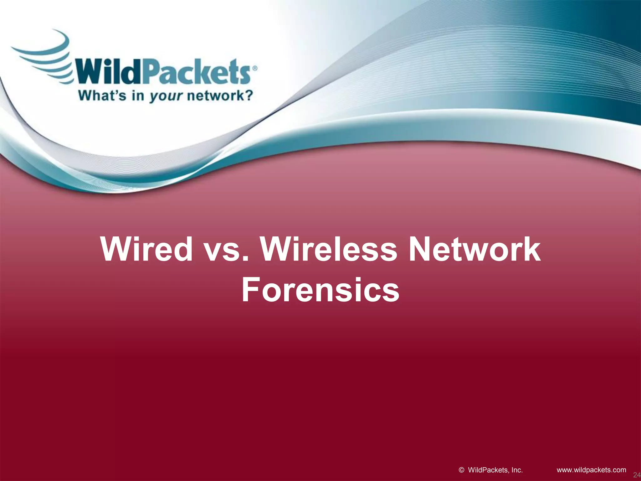 Wired vs. Wireless Network
Forensics

© WildPackets, Inc.

www.wildpackets.com

24

 