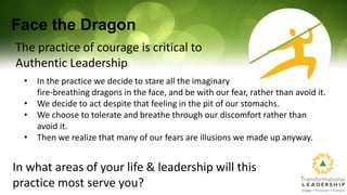 Face the Dragon
• In the practice we decide to stare all the imaginary
fire-breathing dragons in the face, and be with our...