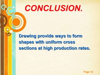 CONCLUSION. Drawing provide ways to form shapes with uniform cross sections at high production rates. 