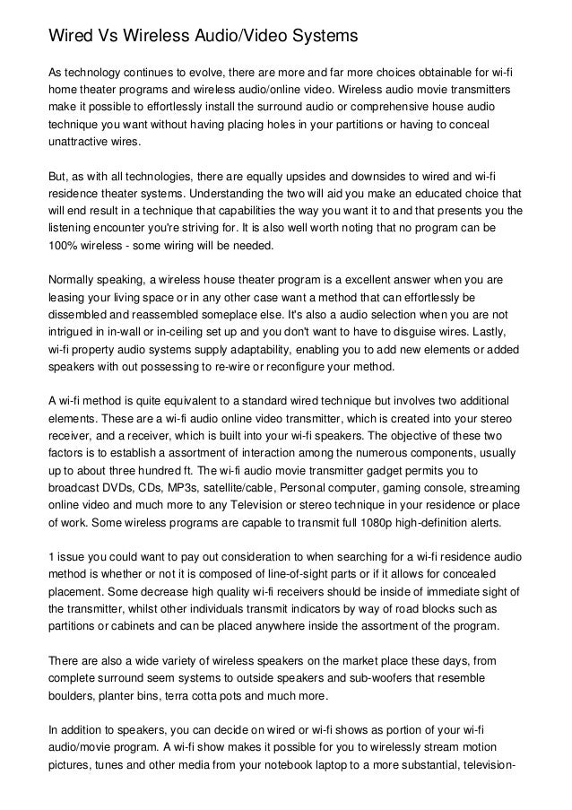 Wired Vs Wireless Audio/Video Systems