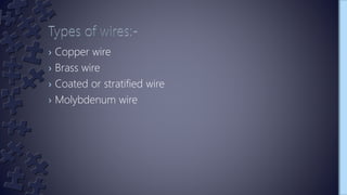 › Copper wire
› Brass wire
› Coated or stratified wire
› Molybdenum wire
 