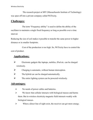 wireless electricity research paper