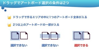 ドラッグでアートボード選択の条件は2つ
ドラッグで作るエリアの中に1つのアートボード全体が入る Fla
2つ以上のアートボードの一部が入る Fla
合成でスタイルをコピー(バッドノウハウ) Fla
選択できる選択できない選択できない
 