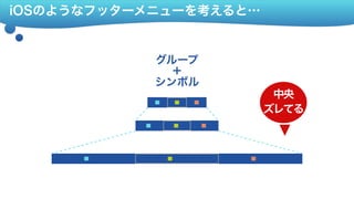 iOSのようなフッターメニューを考えると…
中央 
ズレてる
グループ ＋ シンボル
 