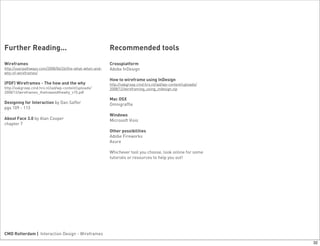 Further Reading...                                      Recommended tools

Wireframes                                     ...