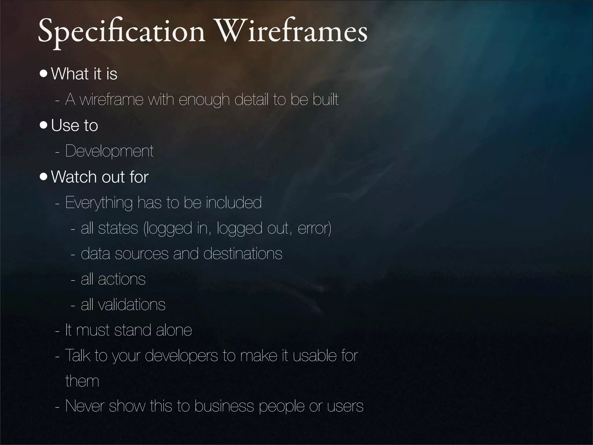 Wireframes for the Wicked