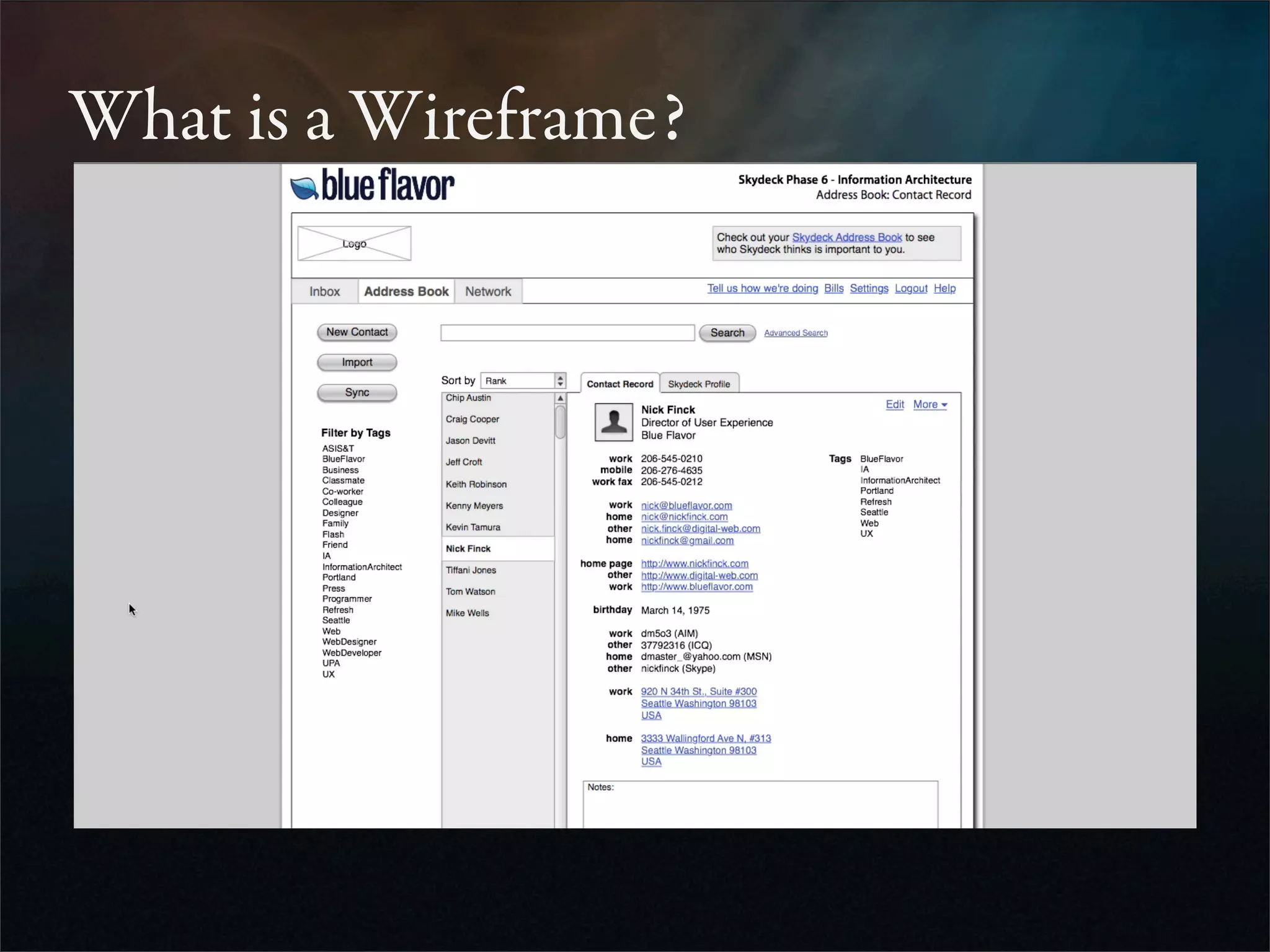 Wireframes for the Wicked