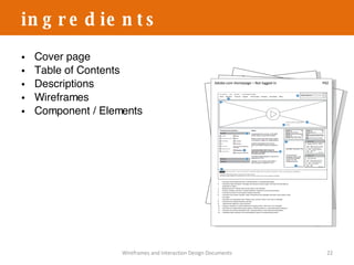 Cover page Table of Contents Descriptions Wireframes Component / Elements ingredients Wireframes and Interaction Design Documents Cover page Table of Contents Descriptions & Scenarios Adobe.com Homepage – Not logged in P02 