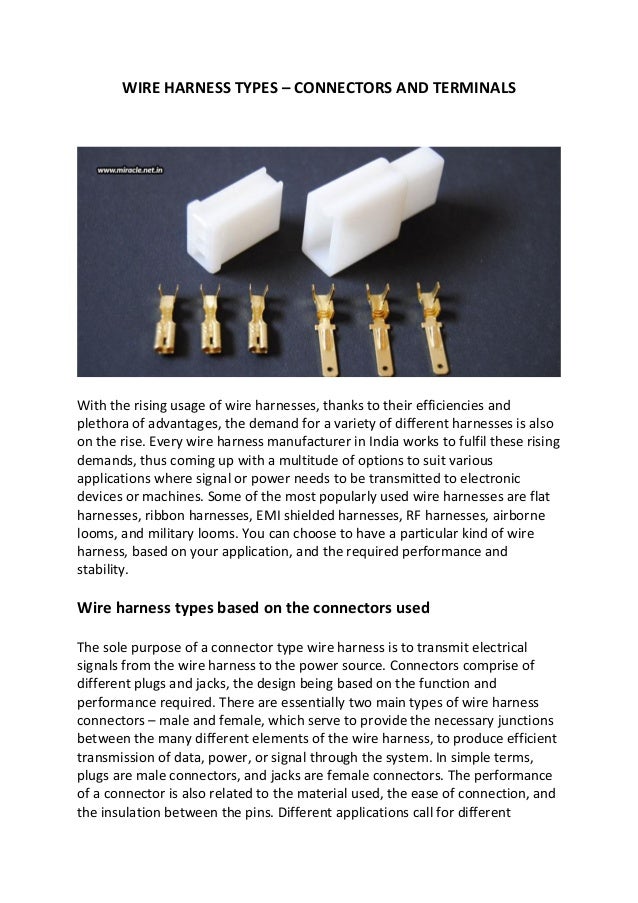 Wire harness types Connectors and Terminals
