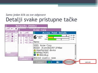 Samo jedan klik za sve odgovore  Detalji svake pristupne tačke LOCATE 