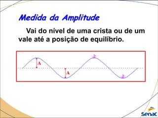 Medida da Amplitude
Vai do nível de uma crista ou de um
vale até a posição de equilíbrio.
 