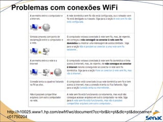 Problemas com conexões WiFi
http://h10025.www1.hp.com/ewfrf/wc/document?cc=br&lc=pt&dlc=pt&docname=
c01750204
 