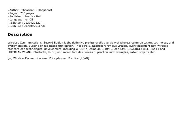 Wireless Communications Principles And Practice Read