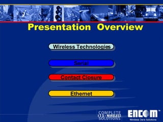 Presentation  Overview Serial Contact Closure Ethernet Wireless Technologies 